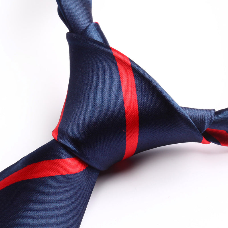 Stripe Tie Handkerchief Set - S-NAVY BLUE RED 1