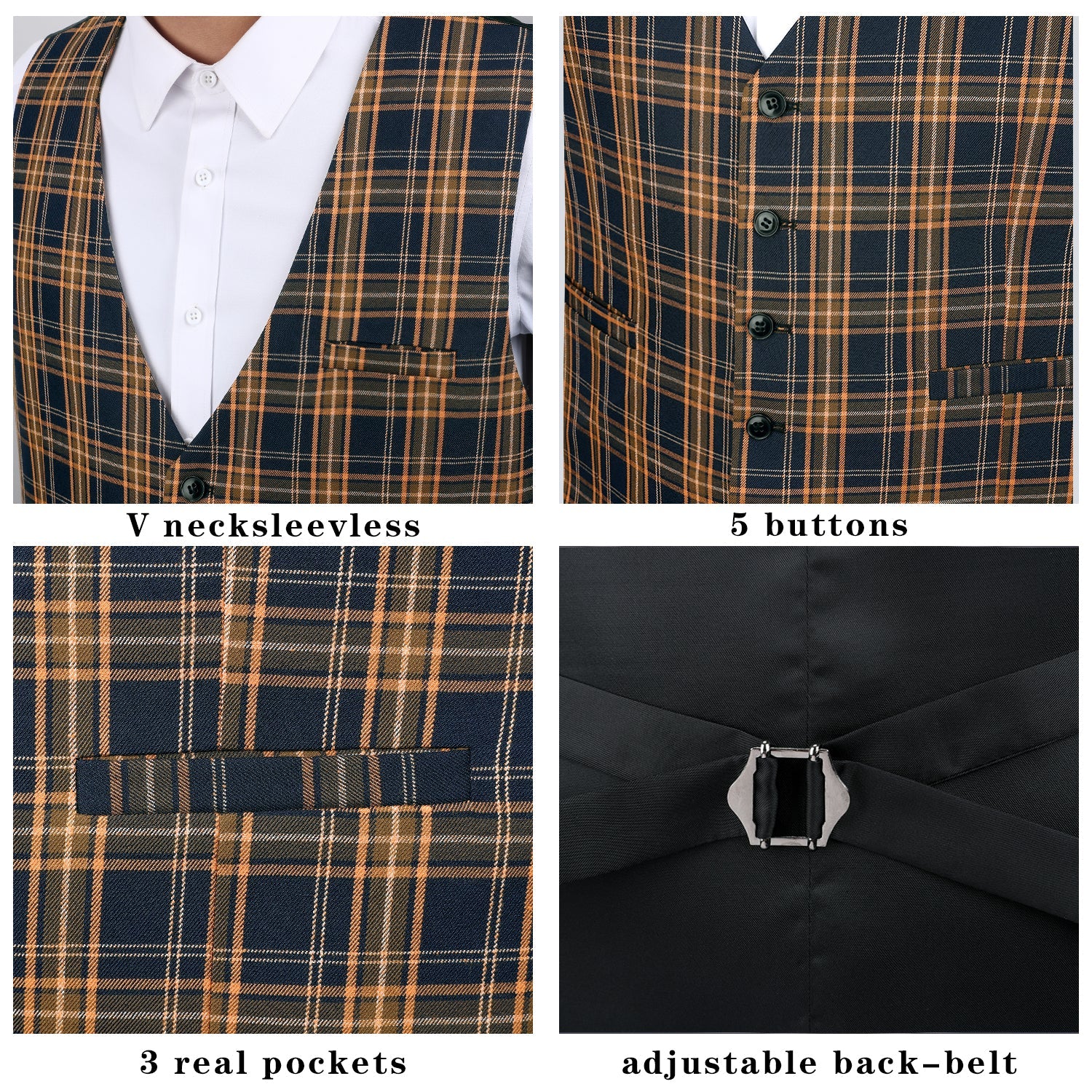Plaid Slim Vest - B2-BROWN/BLUE