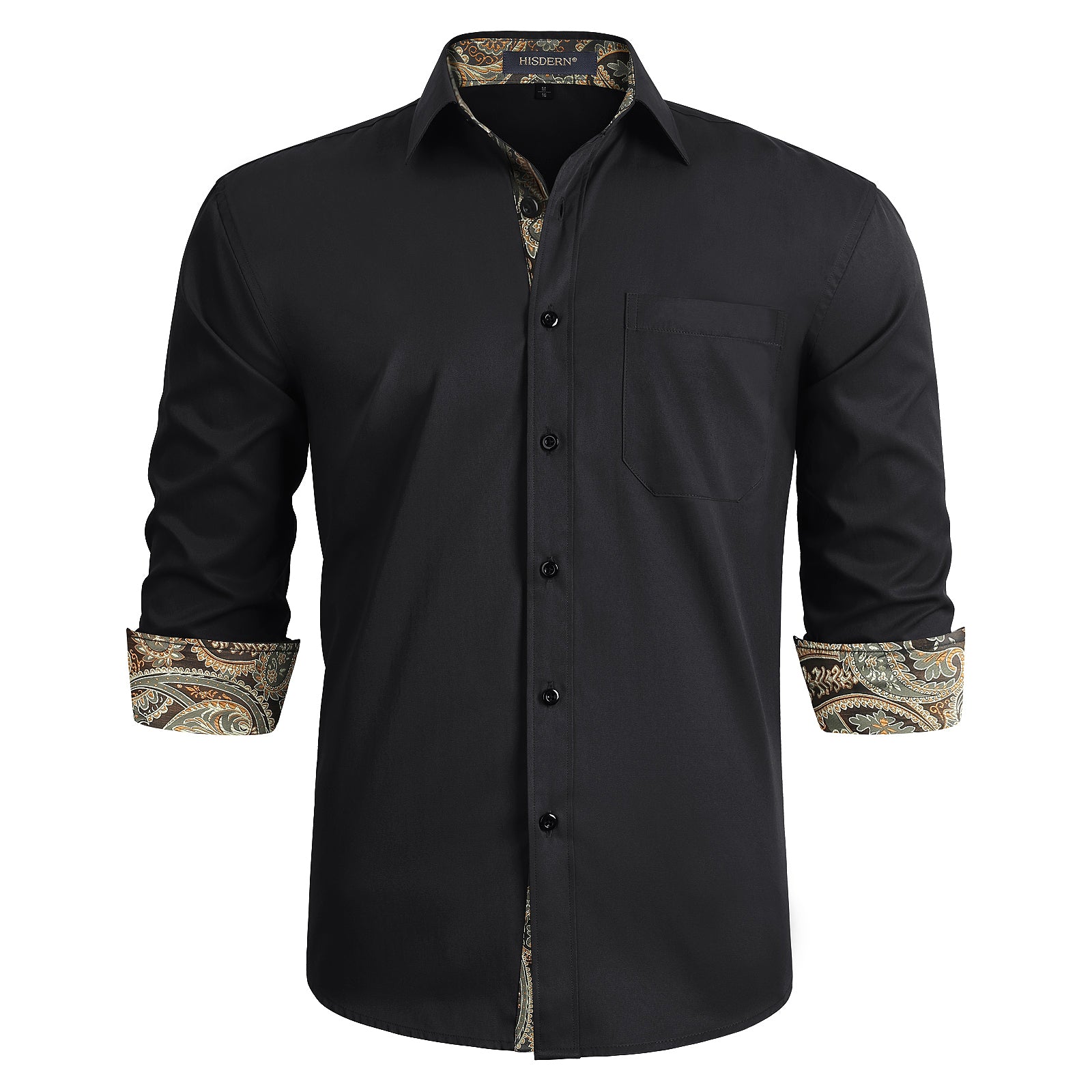 Men's Black Gold Dress Shirt with Contrast Collar for Casual