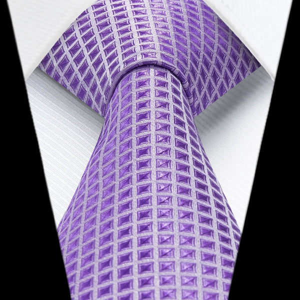 Men's Plaid Tie Handkerchief Set - A1-LAVENDER