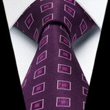 Men's Plaid Tie Handkerchief Set - F2-PURPLE