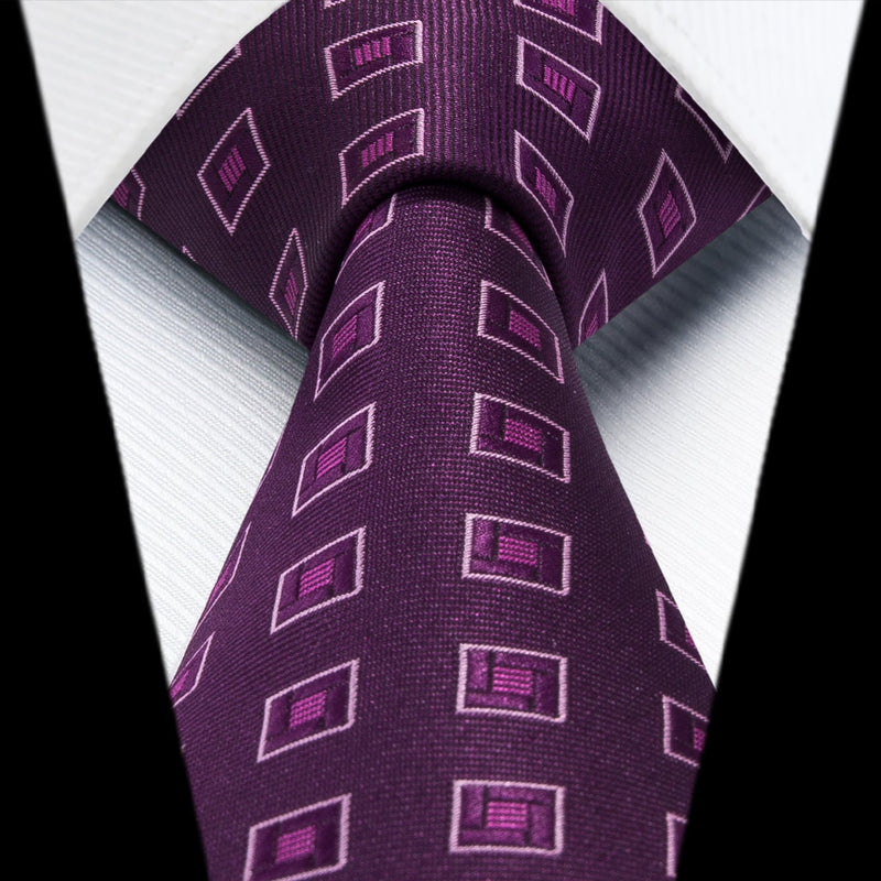 Men's Plaid Tie Handkerchief Set - F2-PURPLE