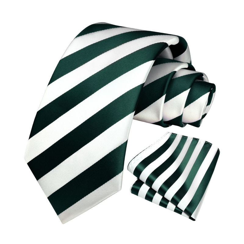Stripe Tie Handkerchief Set - GREEN/WHITE 