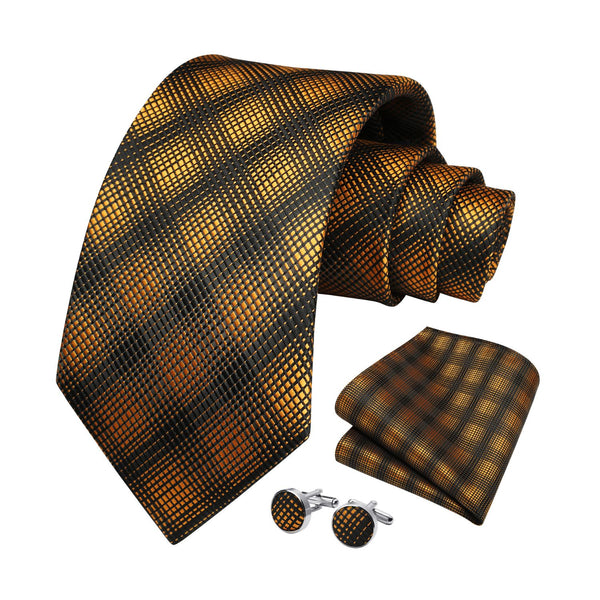 Plaid Tie Handkerchief Cufflinks - 03-BLACK GOLD 