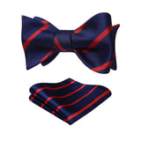 Stripe Bow Tie & Pocket Square - 05-NAVY BLUE/RED 