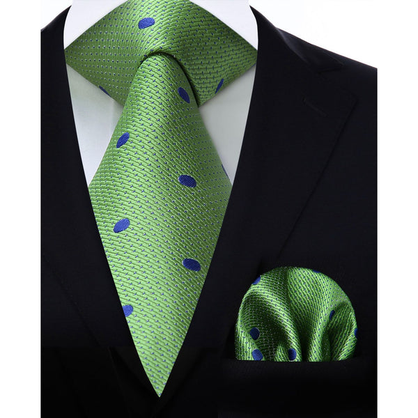 Polka Dot Tie Handkerchief Set - GREEN-P 