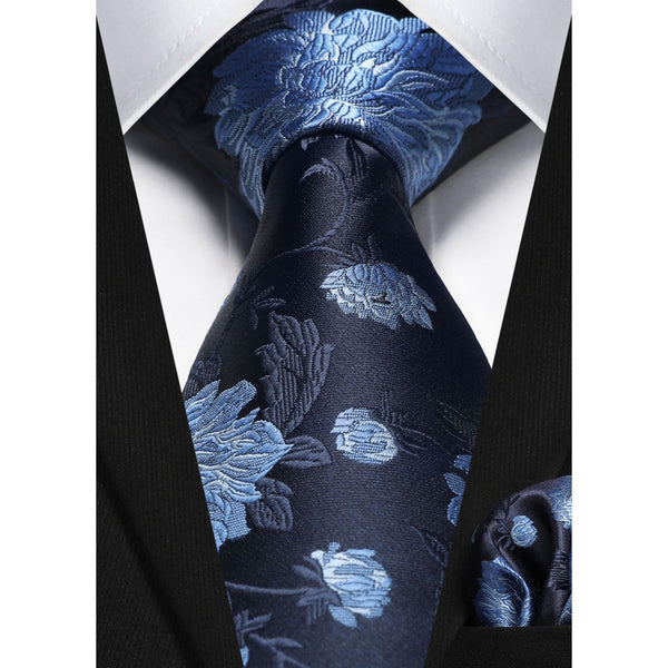 Floral 3.4 inch Tie Handkerchief Set - 10-BLUE 