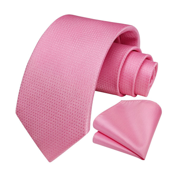 Houndstooth Tie Handkerchief Set - PINK 