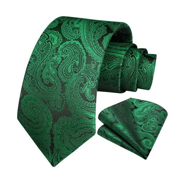 Paisley Tie Handkerchief Set - D1-GREEN3
