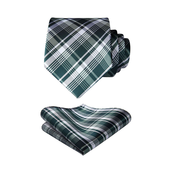 Plaid Tie Handkerchief Set - GREEN 