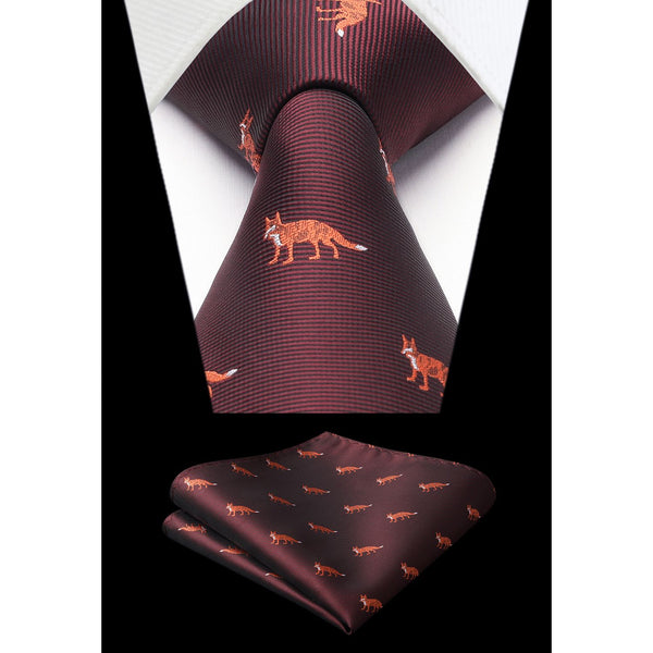 Fox Tie Handkerchief Set - MAROON 