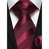 Stripe Tie Handkerchief Set - 05-RED 