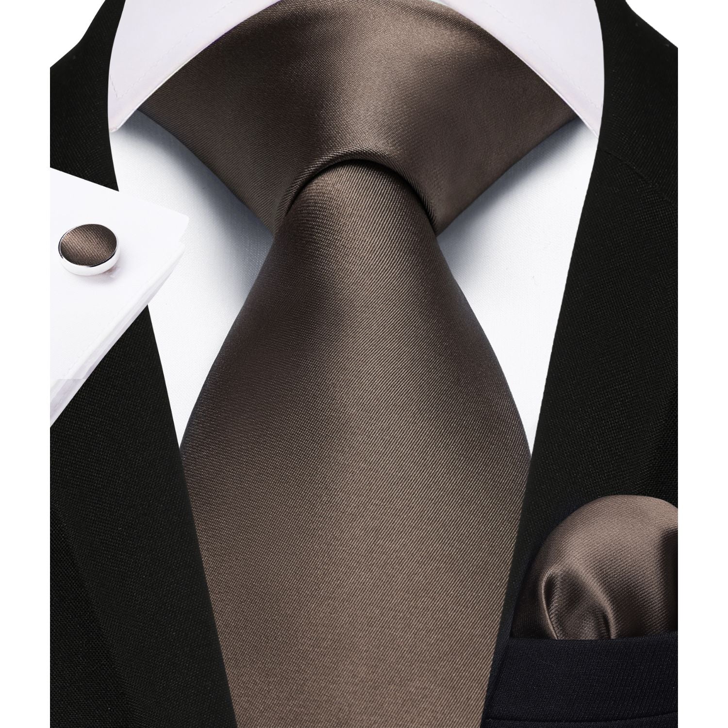 Solid Tie Handkerchief Cufflinks - K1-BROWN