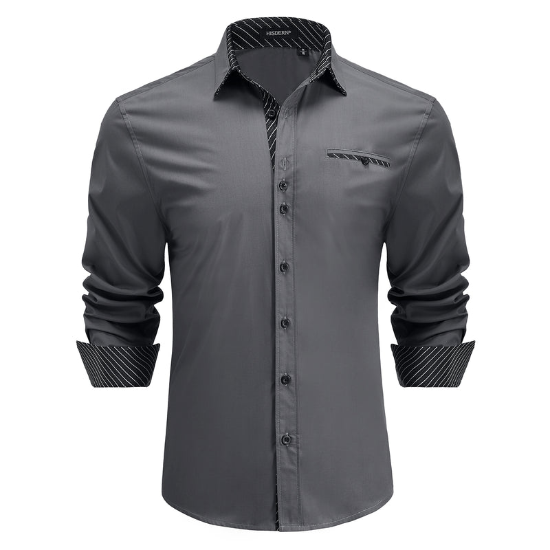 Casual Formal Shirt with Pocket - A-04 GREY/BLACK 