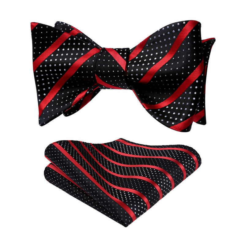 Stripe Bow Tie & Pocket Square - 02-RED/BLACK 