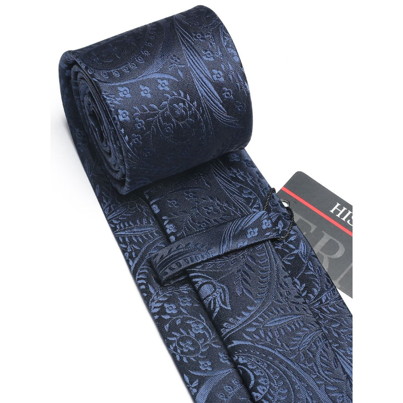 Paisley Tie Handkerchief Set - NAVY BLUE 