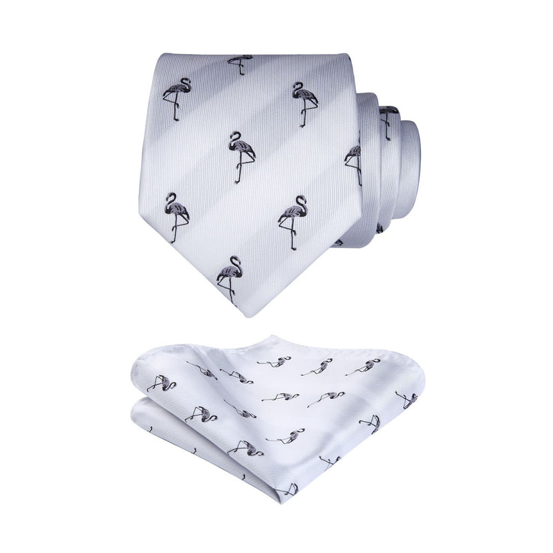 Flamingo Tie Handkerchief Set - 03-WHITE 