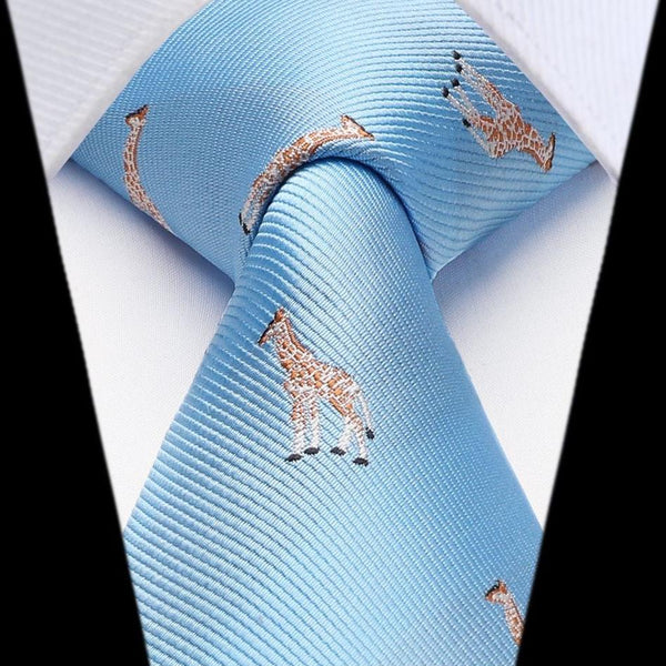 Giraffe Tie Handkerchief Set - LIGHT BLUE