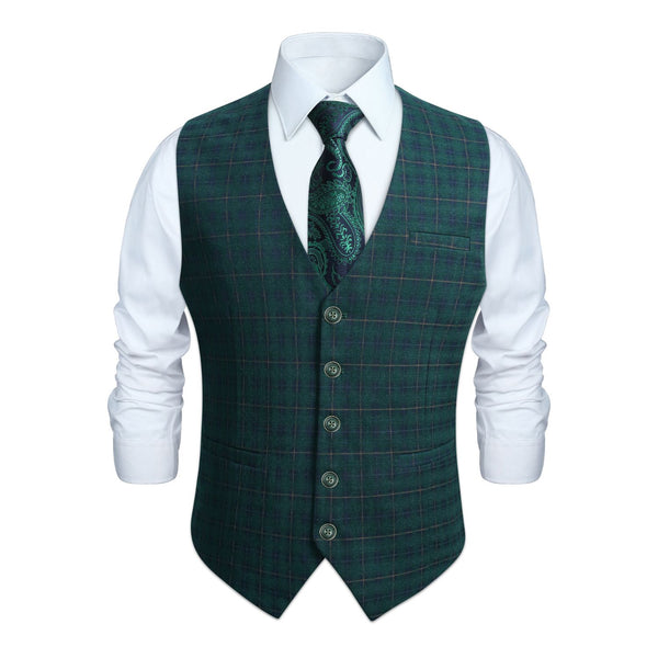 Plaid Slim Suit Vest - B-GREEN