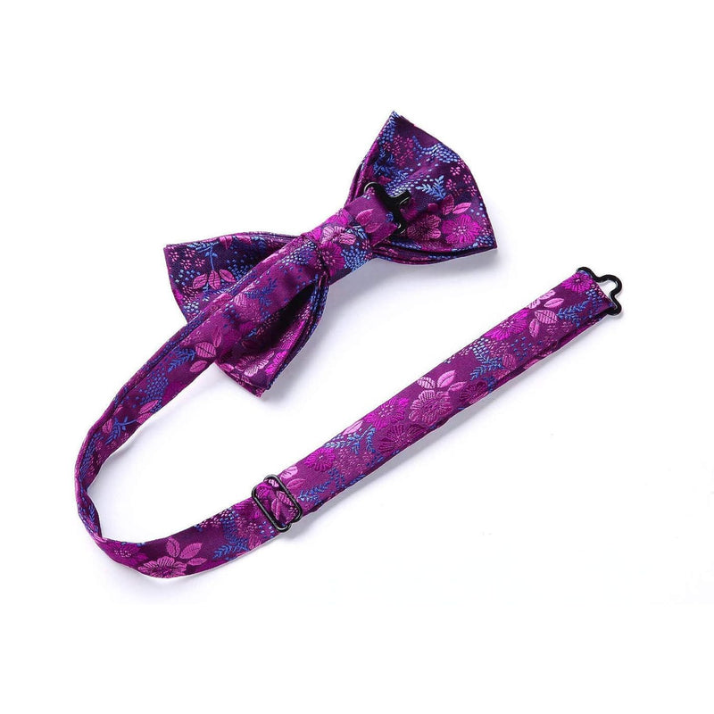 Floral Pre-Tied Bow Tie & Pocket Square - D-PURPLE 5 