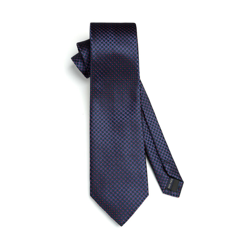Houndstooth Tie Handkerchief Set - BLUE/RED 