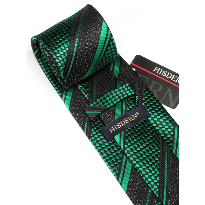 Stripe Tie Handkerchief Cufflinks - C1 - GREEN 