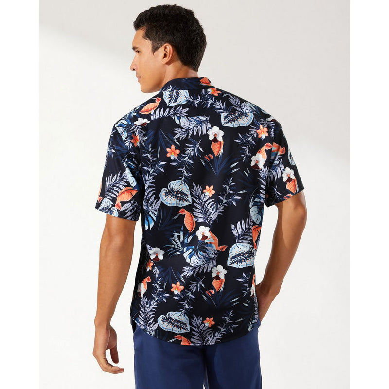 Summer Hawaiian Shirts with Pocket - 03-ORANGE/NAVY BLUE