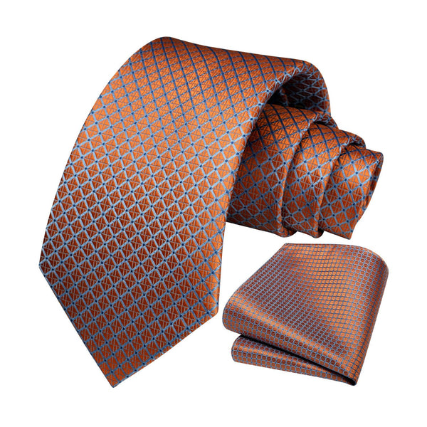 Plaid Tie Handkerchief Set - BROWN-2 