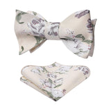 Floral Bow Tie & Pocket Square - BEIGE-FLORAL 
