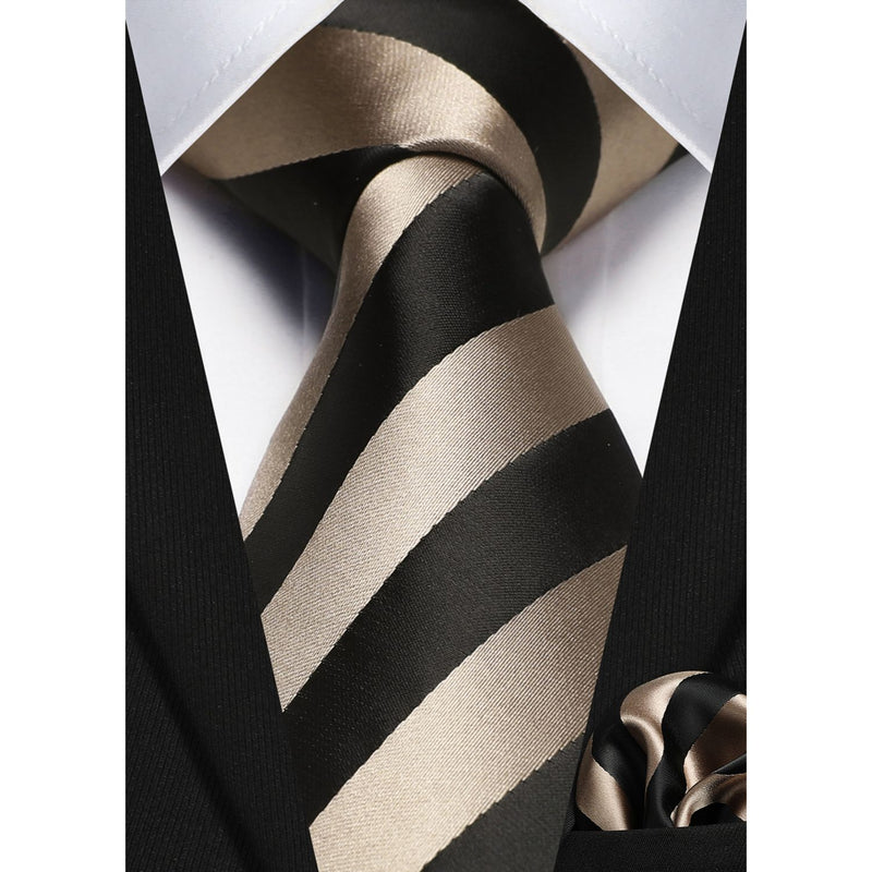 Stripe Tie Handkerchief Set - 08-BROWN 