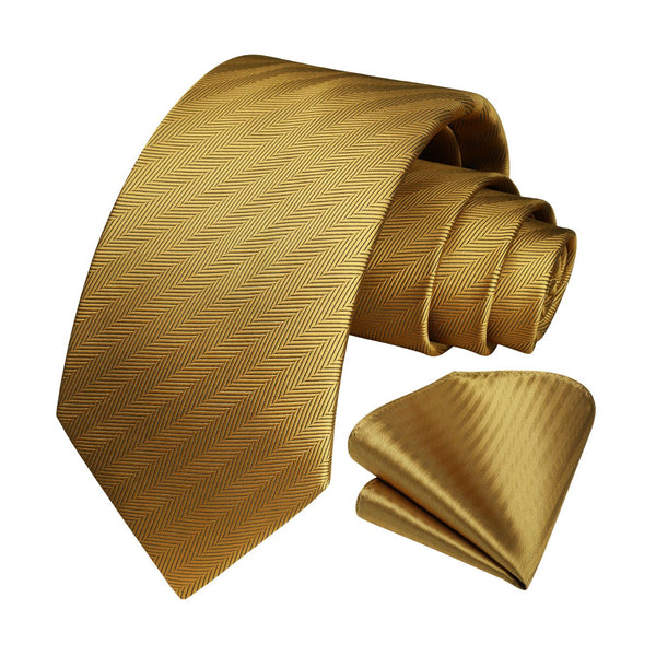 Houndstooth Tie Handkerchief Set - E3 GOLD STRIPED 