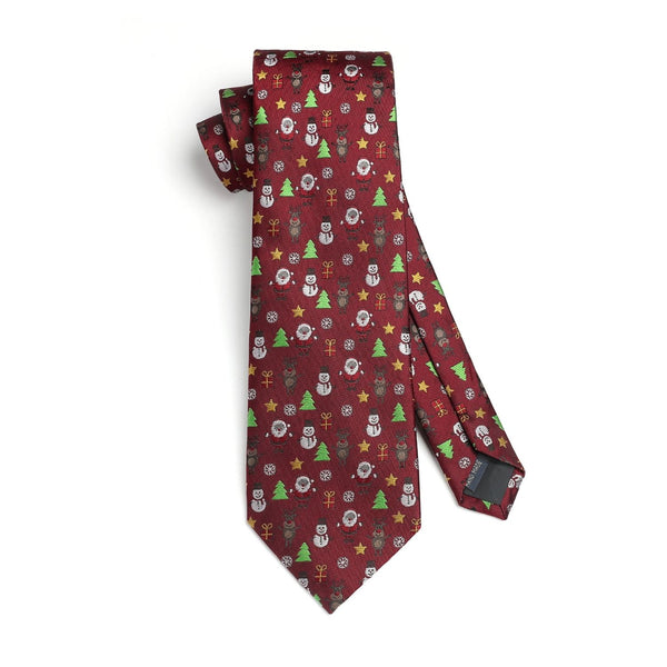 Christmas Tie Handkerchief Set - B-9 BURGUNDY