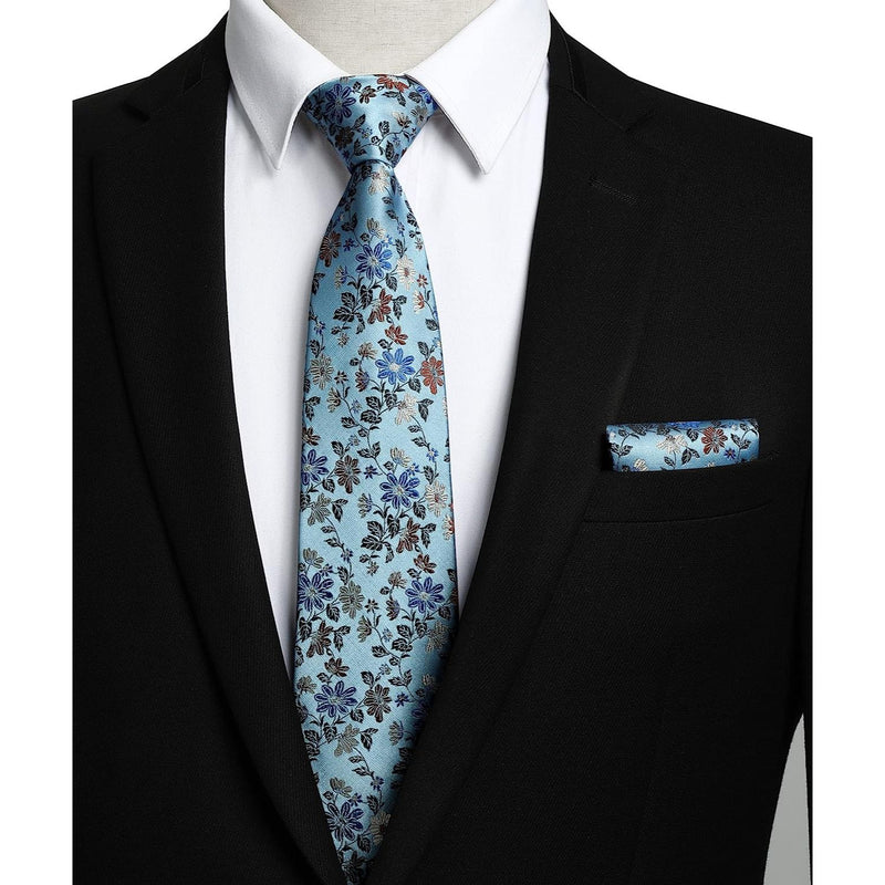 Floral Tie Handkerchief Set - BLUE 