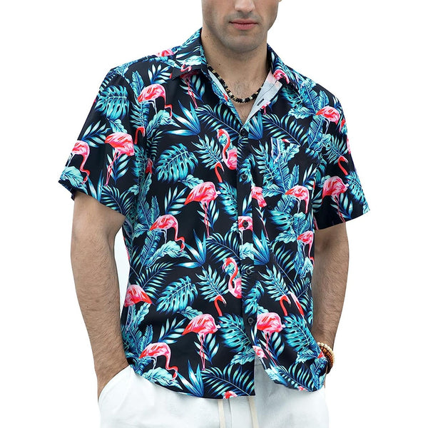 Hawaiian Tropical Shirts with Pocket - Z2-BLACK GREEN