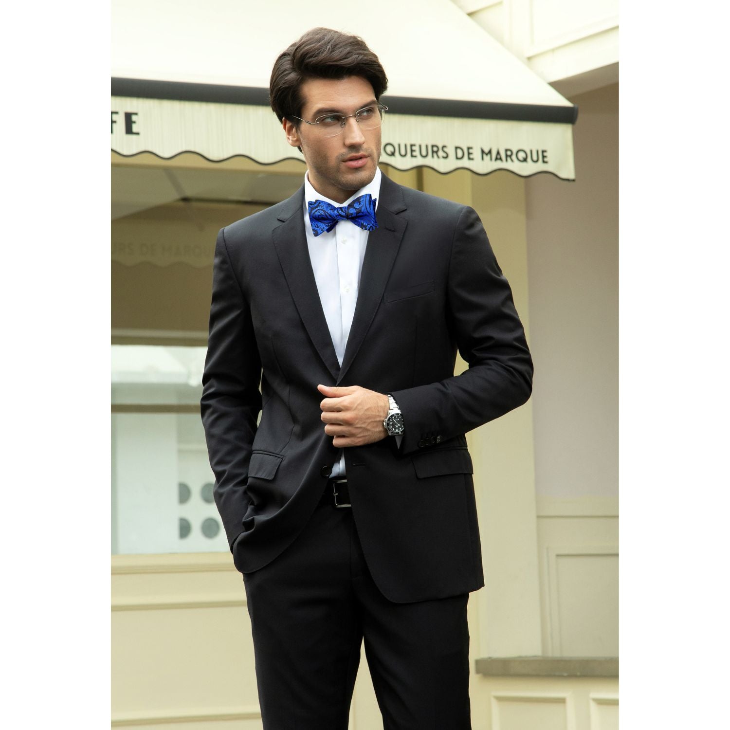 Paisley Bow Tie & Pocket Square - ROYAL BLUE-4