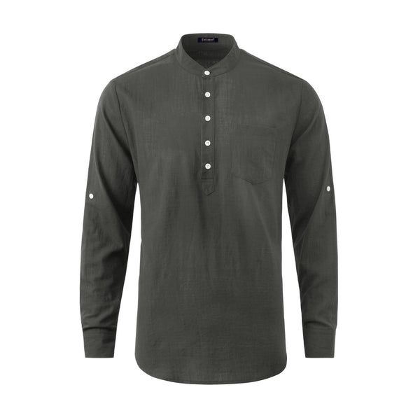 Casual Henley Shirt with Pocket - DARK GRAY 