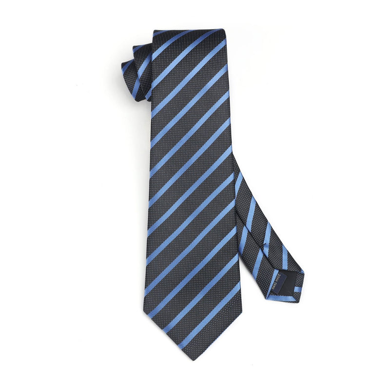 Stripe Tie Handkerchief Set - A- BLACK BLUE