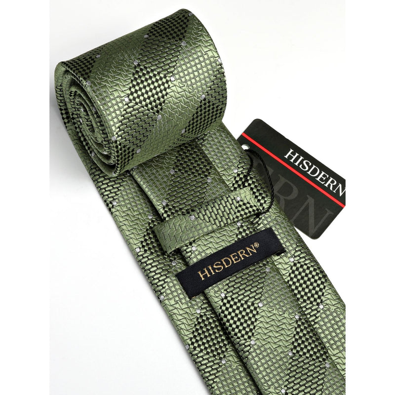 Plaid Tie Handkerchief Set - GREEN-1 