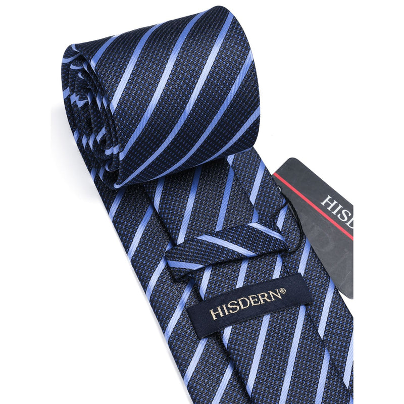 Stripe Tie Handkerchief Set - 13-NAVY BLUE 