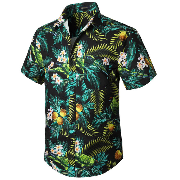 Summer Hawaiian Shirts with Pocket - 04-YELLOW/NAVY BLUE
