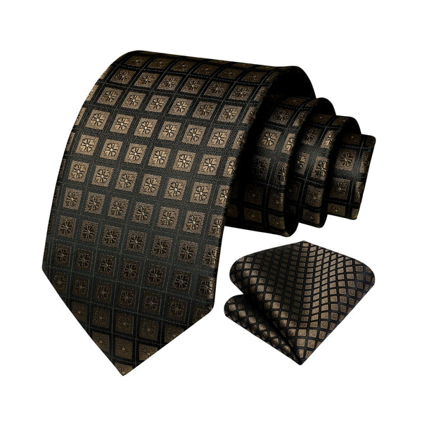 Plaid Tie Handkerchief Set - BROWN 
