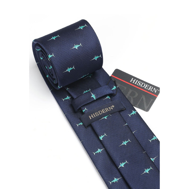 Swordfish Tie Handkerchief Set - NAVY BLUE 