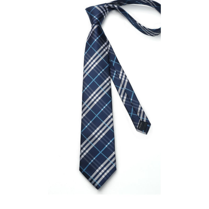 Plaid Tie Handkerchief Set - BLUE/WHITE 