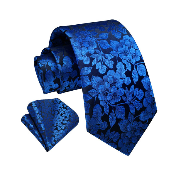Floral Tie Handkerchief Set - 12 BLUE 
