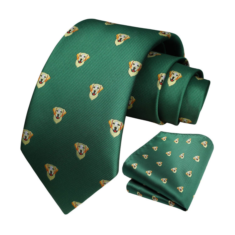 Golden Retriever Tie Handkerchief Set - GREEN-2 