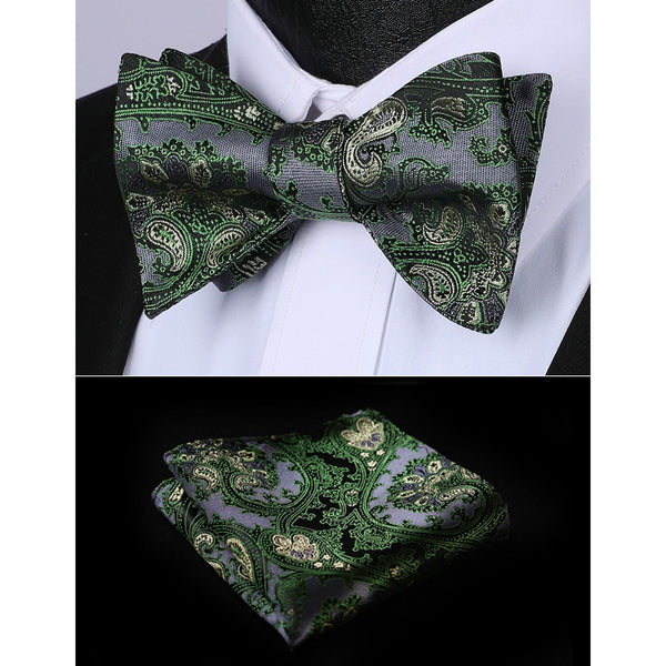 Floral Bow Tie & Pocket Square - GREE/GREY 