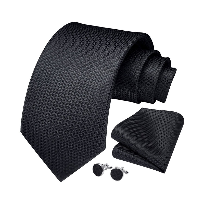 Plaid Tie Handkerchief Cufflinks - BLACK 