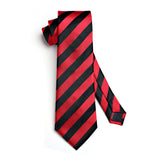Stripe Tie Handkerchief Set - A-RED BLACK