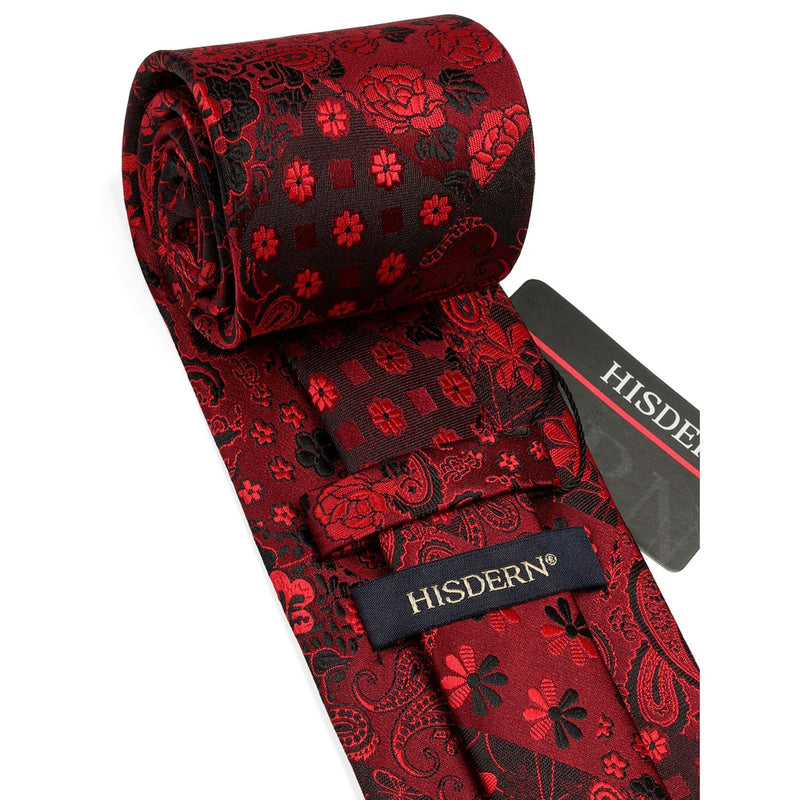 Floral Tie Handkerchief Set - A5-BURGUNDY 