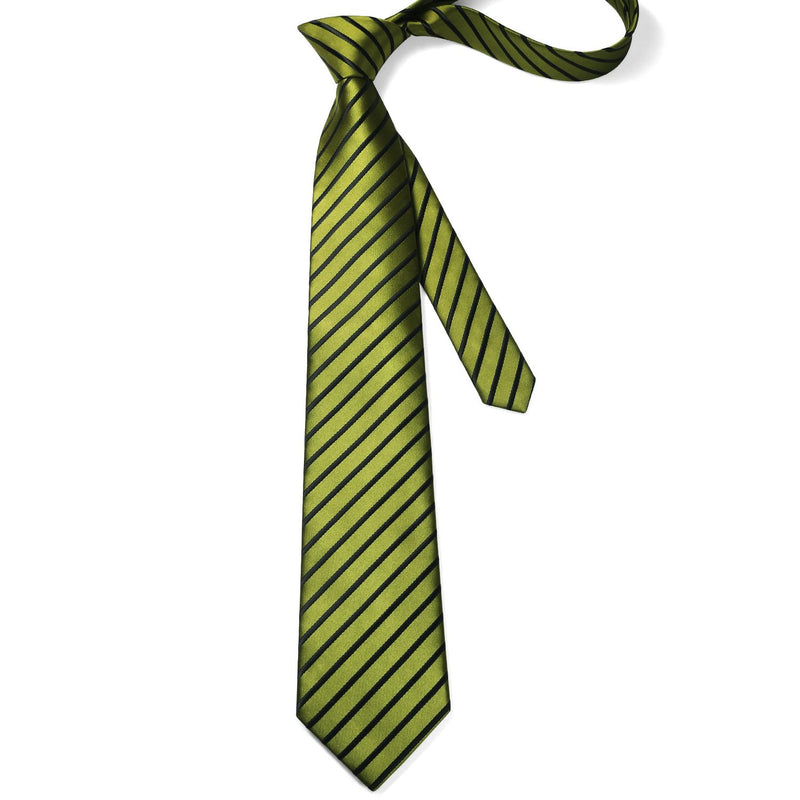 Stripe Tie Handkerchief Set - 91-GREEN/BLACK 